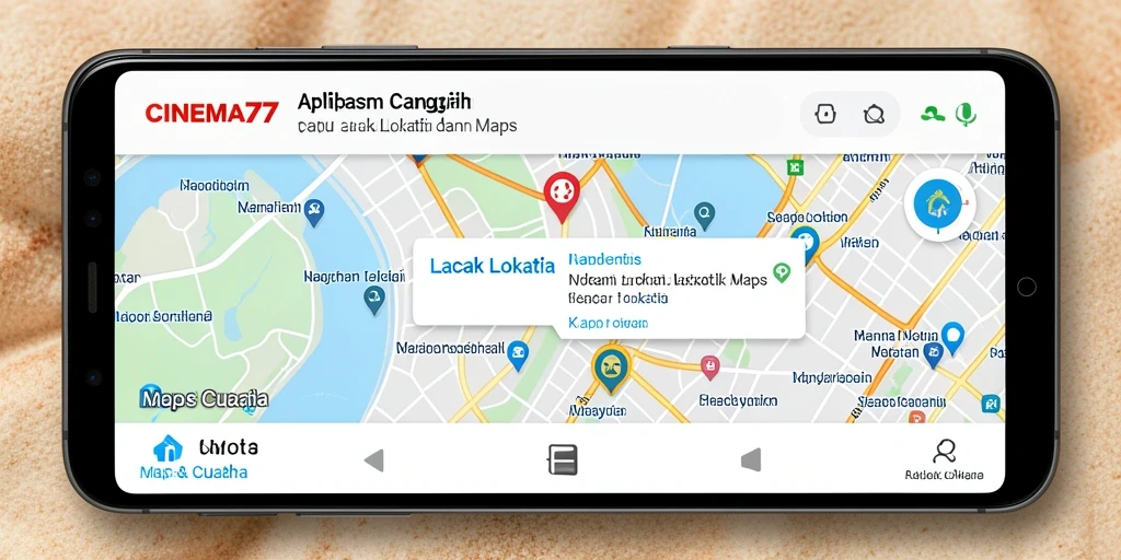 Antarmuka CINEMA77 menampilkan peta interaktif dan fitur lacak lokasi.