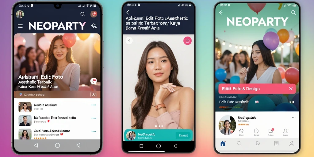 Antarmuka <strong>NEOPARTY</strong> yang memukau dengan fitur Edit Foto Aesthetic.