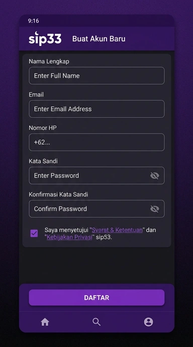 Registrasi Akun Sip33 untuk Pengguna Android